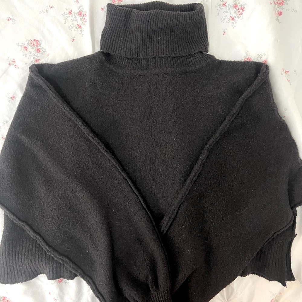 Black Turtleneck Poncho Sweater